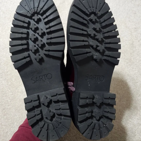 Sarto Burgundy Patent Leather Lug Sole Chelsea Boots 7M - Picture 6 of 8